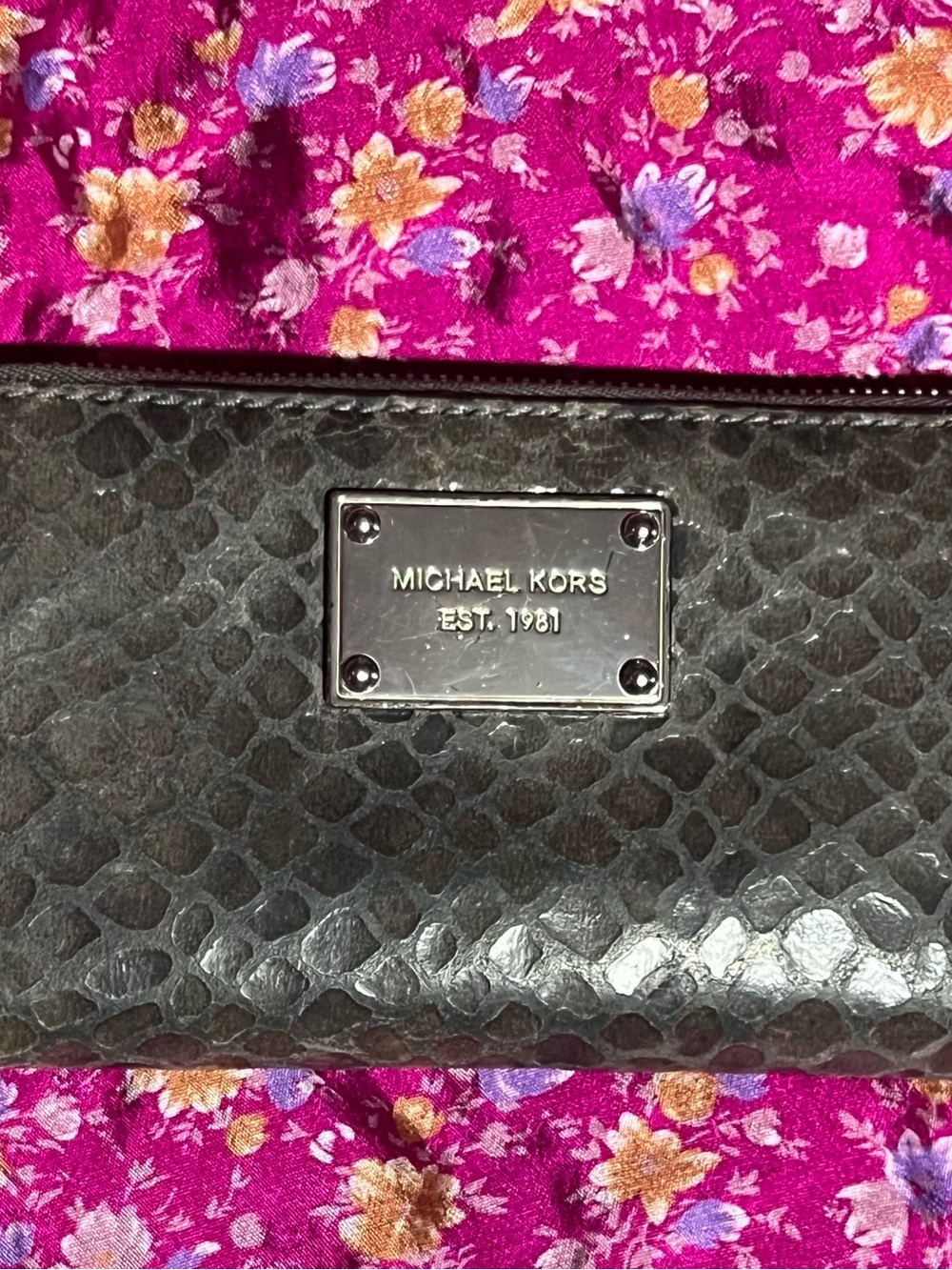 Michael Kors Black Snake-Embossed Wallet with Silver Plaque